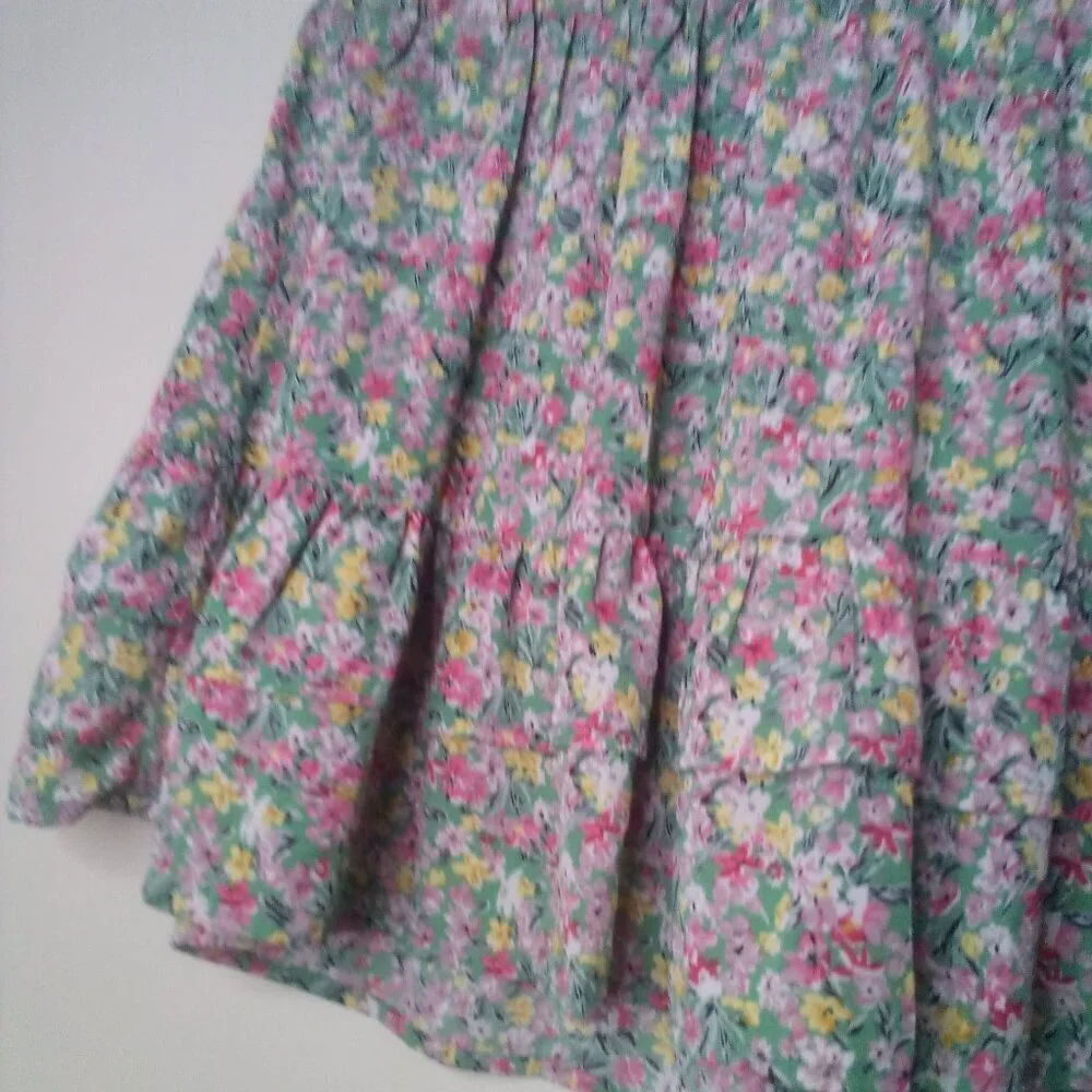 Umgee Skirt S Women Short Ruffle Pull On Elastic Back Waist Colorful Floral
